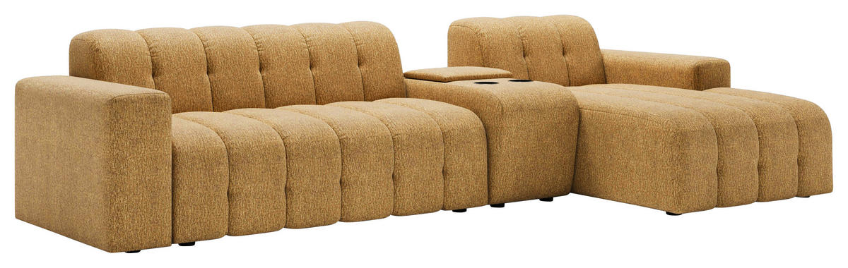 ECKSOFA Bernsteinfarben Chenille Stauraum, Getränkehalter  - Bernsteinfarben/Schwarz, MODERN, Kunststoff/Textil (299/150cm) - Milino
