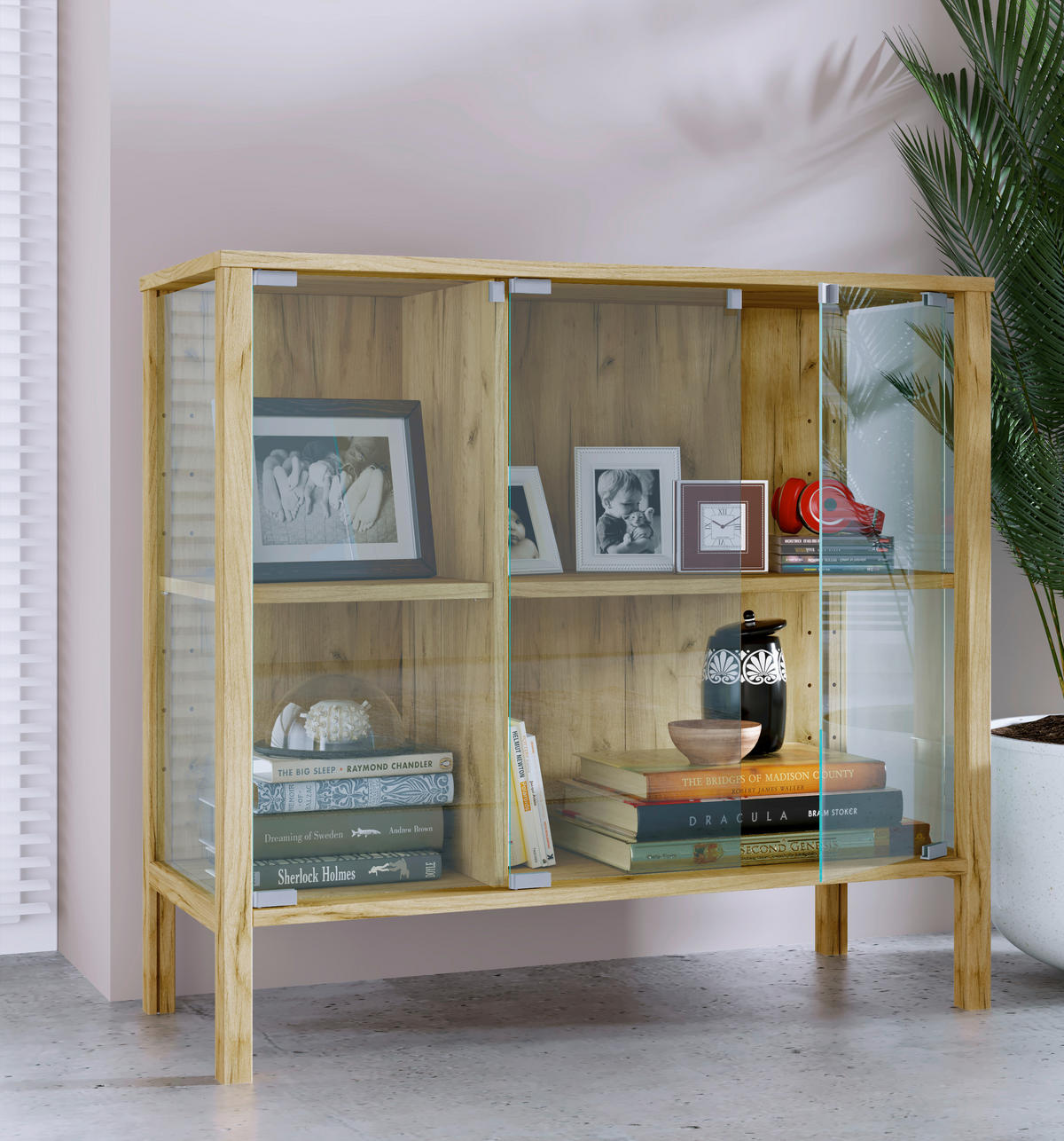 ŠIROKÁ KOMODA, čiré, medový dub, 87/80/35 cm - černá/čiré, Design, kompozitní dřevo/plast (87/80/35cm) - Livetastic