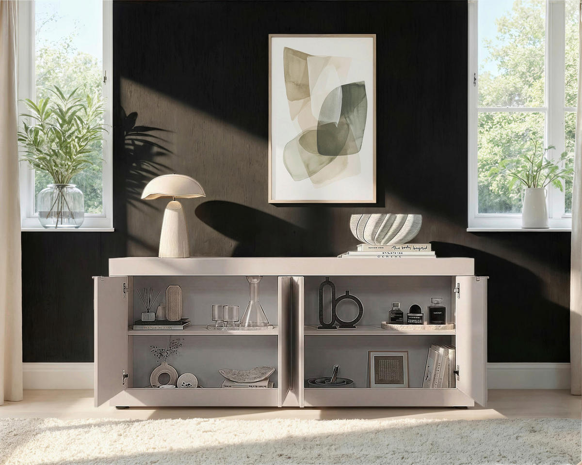 SIDEBOARD  in 207/86/43 cm  - Kaschmir/Schwarz, Design, Holzwerkstoff/Kunststoff (207/86/43cm) - MID.YOU