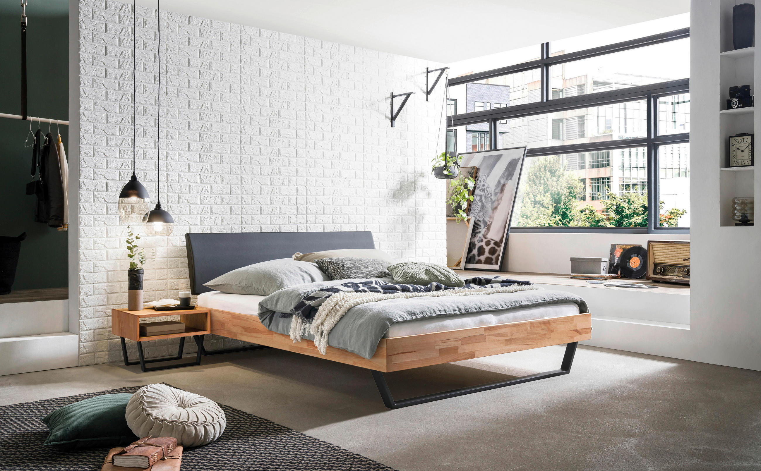 BETT 180/200 cm  in Kernbuche  - Anthrazit/Schwarz, Design, Holz/Metall (180/200cm) - Hasena