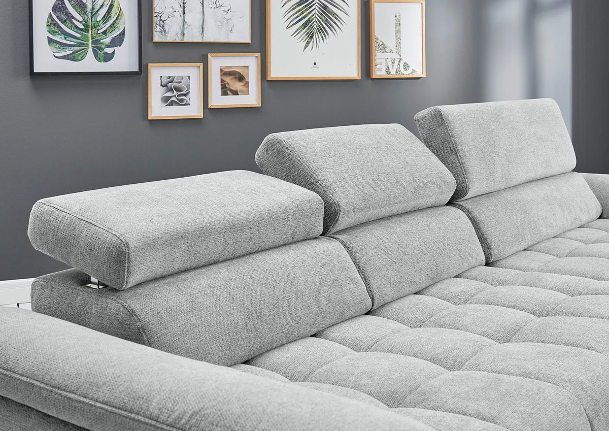 ECKSOFA in Chenille Grauweiss  - Schwarz/Grauweiss, Design, Textil/Metall (329/190cm) - Beldomo Style