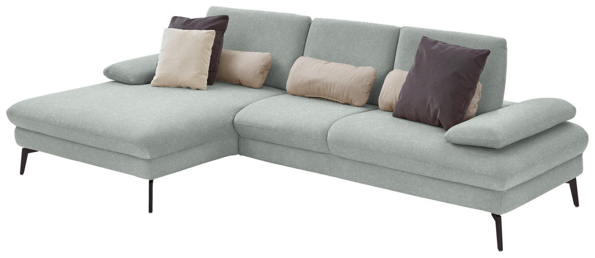 ECKSOFA in Chenille, Mikrofaser Hellblau, Salbeigrün  - Salbeigrün/Schwarz, Design, Textil/Metall (157/299cm) - Dieter Knoll