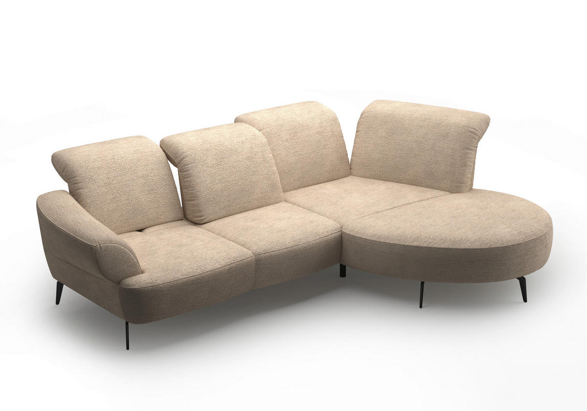 ECKSOFA DANCE E Sandfarben Chenille  - Sandfarben/Schwarz, MODERN, Textil/Metall (313/208cm) - Sit & More
