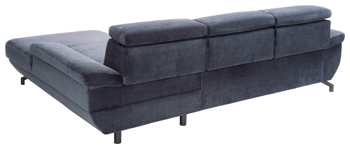 ECKSOFA RIMA Dunkelblau Velours  - Silberfarben/Dunkelblau, MODERN, Textil/Metall (262/182cm) - Trendmanufaktur