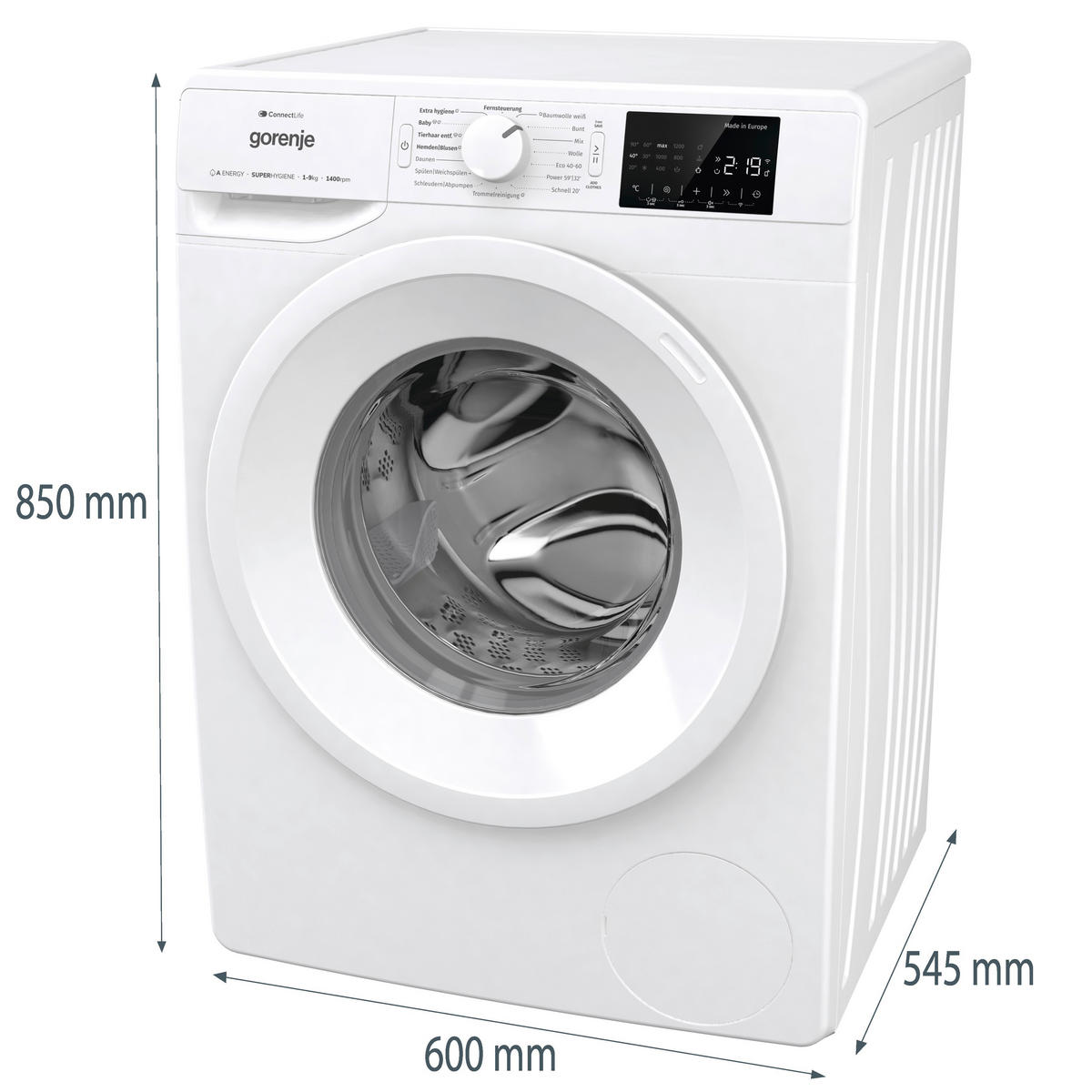 WASCHMASCHINE WPNEI94A1DTS   - Weiß, Basics, Glas/Kunststoff (60/85/54,5cm) - Gorenje