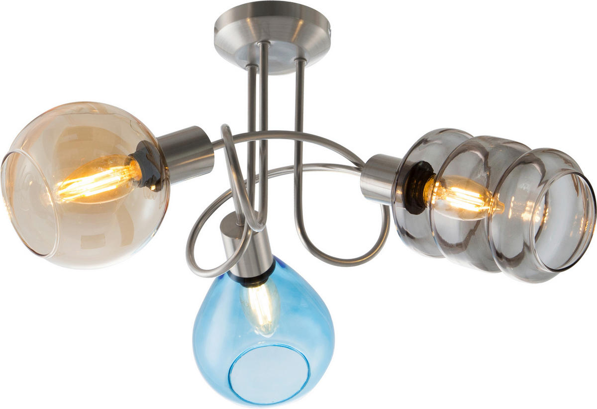 DECKENSTRAHLER 40/29 cm   - Nickelfarben, Trend, Glas/Metall (40/29cm) - Globo