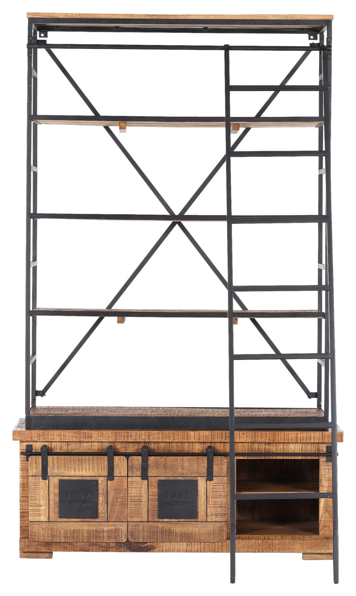 BÜCHERWAND Mangoholz massiv Naturfarben, Schwarz  - Schwarz/Naturfarben, KONVENTIONELL, Holz/Metall (127/210/45cm) - Landscape