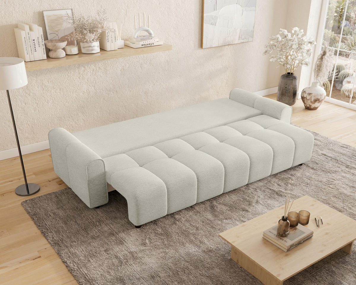 SCHLAFSOFA Plüsch Creme  inkl. Zierkissen, Rückenkissen  - Creme/Schwarz, MODERN, Kunststoff/Textil (236/90/100cm) - Xora