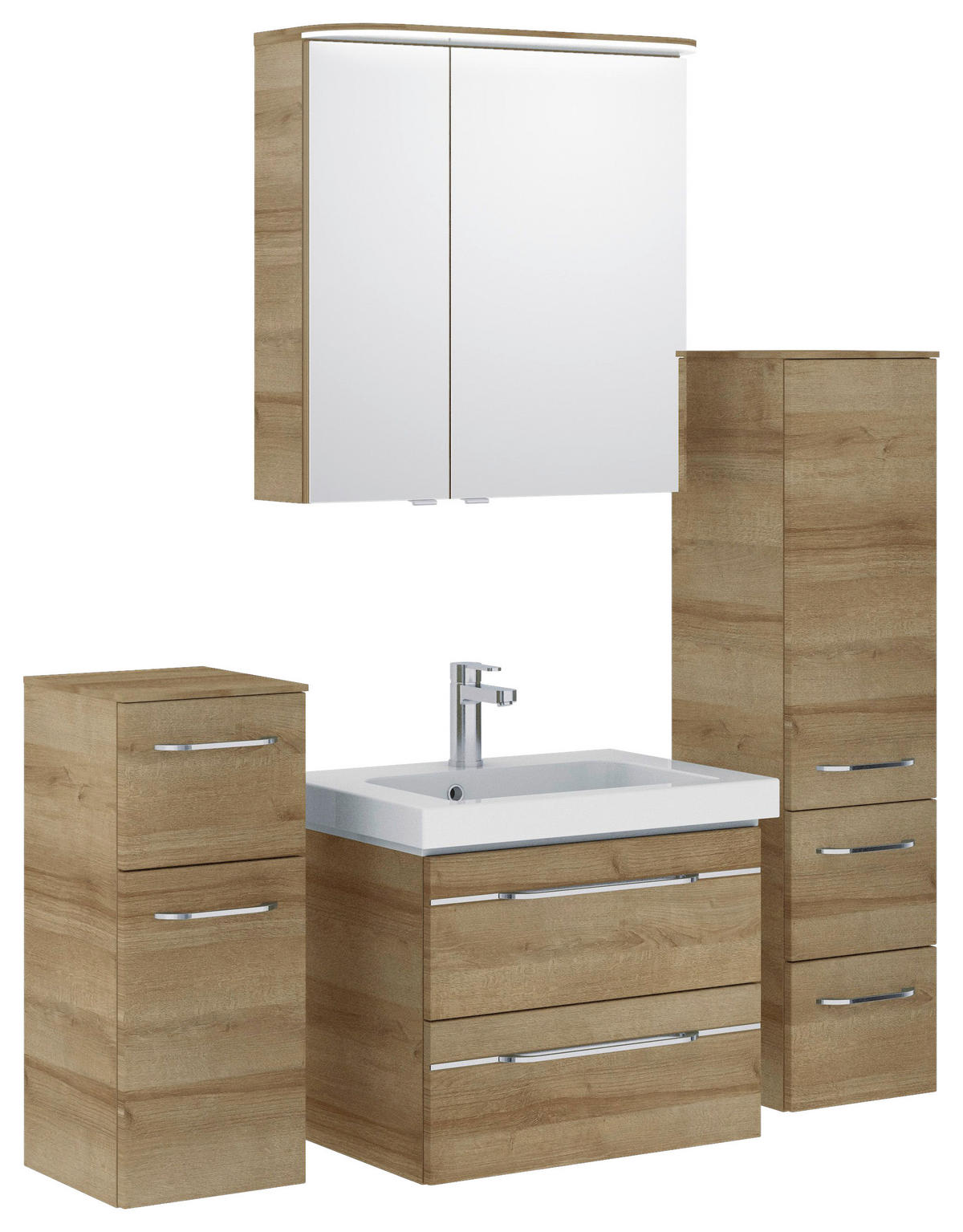 BADEZIMMER 5-teilig  in 148 cm  - Chromfarben/Eichefarben, KONVENTIONELL, Glas/Keramik (148cm) - Pelipal