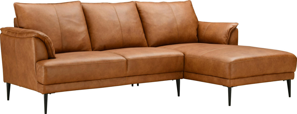 ECKSOFA Rostfarben Echtleder  - Rostfarben/Schwarz, Design, Leder/Metall (233/153cm) - Livetastic