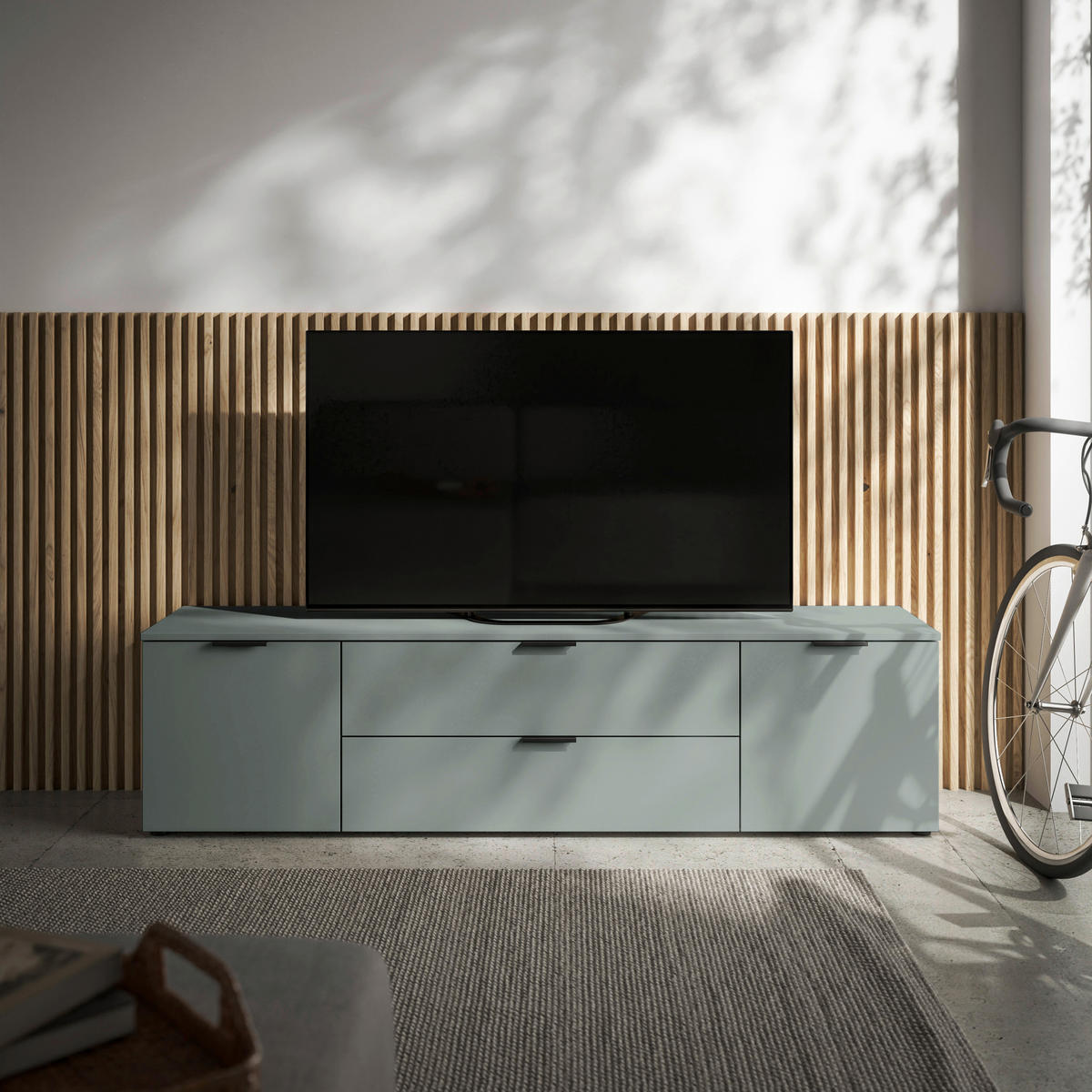 NISKA KOMODA   180/55/40 cm   žalfijazelena   - žalfijazelena/crna, Moderno, pločasti materijal/plastika (180/55/40cm) - Xora