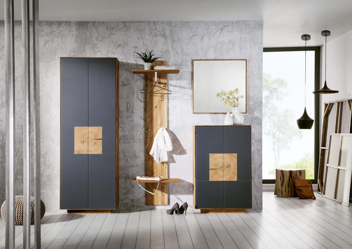 SCHUHSCHRANK Asteiche massiv Anthrazit, Eichefarben  - Eichefarben/Anthrazit, MODERN, Glas/Holz (72/112/37cm) - Linea Natura