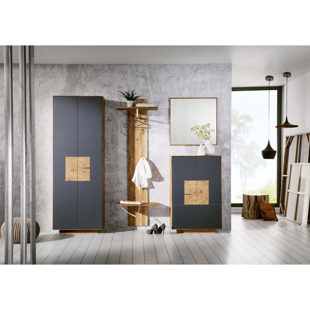 Thumbnail - Linea Natura Schuhschrank, Anthrazit, Eiche, Holz, Asteiche, massiv, 7 Fächer, 72x198x37 cm, erweiterbar, Typenauswahl, ...