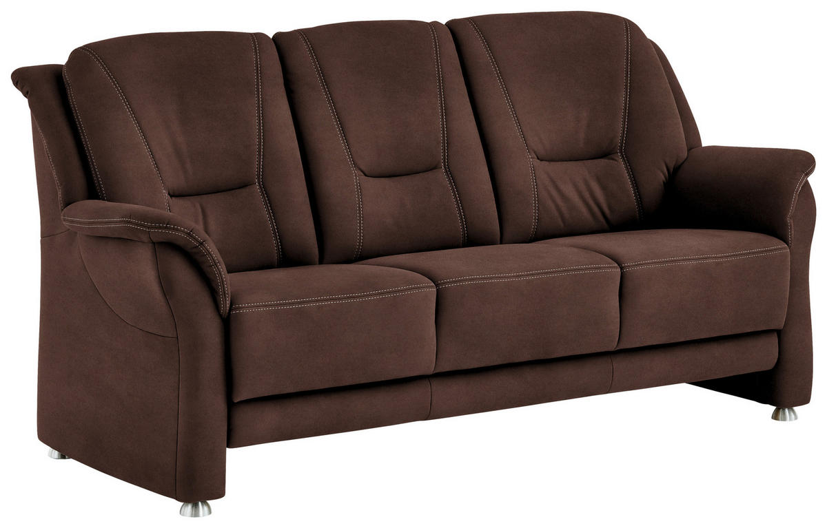 3-SITZER-SOFA in Mikrofaser Braun  - Beige/Alufarben, Konventionell, Textil/Metall (198/100/89cm) - Beldomo Comfort