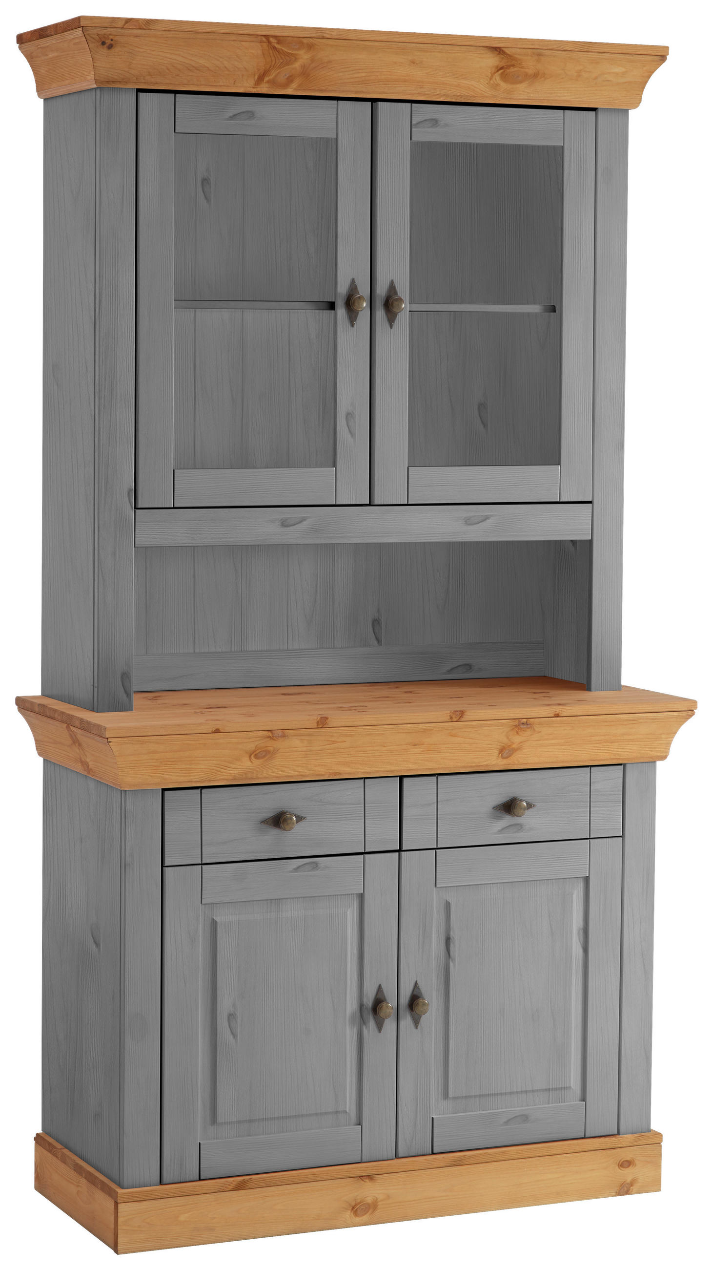 BUFFET 108/197/45 cm in Grau, Laugenfarbig - Laugenfarbig/Grau, ROMANTIK / LANDHAUS, Glas/Holz (108/197/45cm) - Boxxx