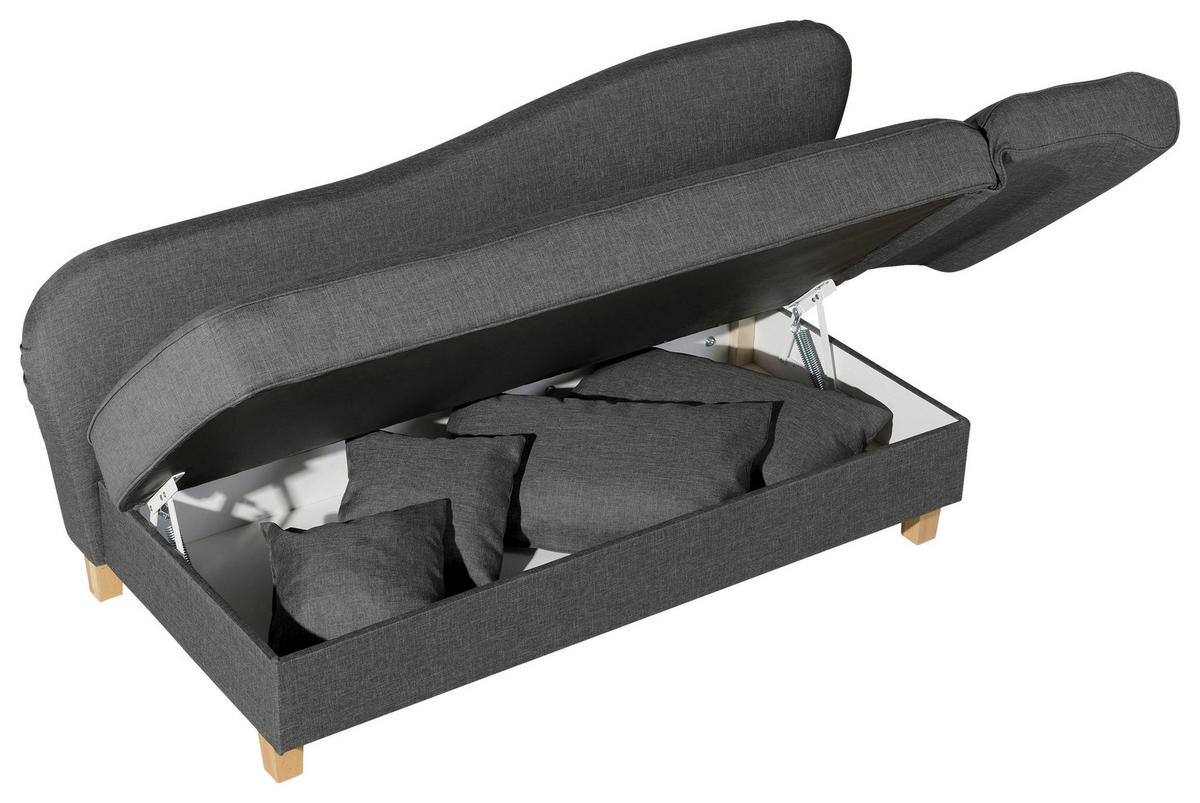 RÉCAMIERE Anthrazit Flachgewebe  - Anthrazit/Buchefarben, Design, Holz/Textil (190/82/88cm) - Max Winzer