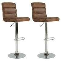 BARHOCKER-SET Lederlook Braun Stahl Sitzfläche 360° drehbar  - Chromfarben/Braun, MODERN, Textil/Metall (42/98-120/51cm) - MID.YOU