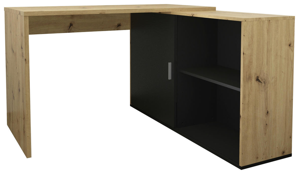 SCHREIBTISCHKOMBINATION Schwarz, Eiche Artisan  - Schwarz/Eiche Artisan, KONVENTIONELL, Holzwerkstoff (119/124/75cm) - MID.YOU