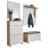 GARDEROBE 5-teilig  in 155/195/40 cm  - Weiss/Eichefarben, Design, Glas/Holz (155/195/40cm)