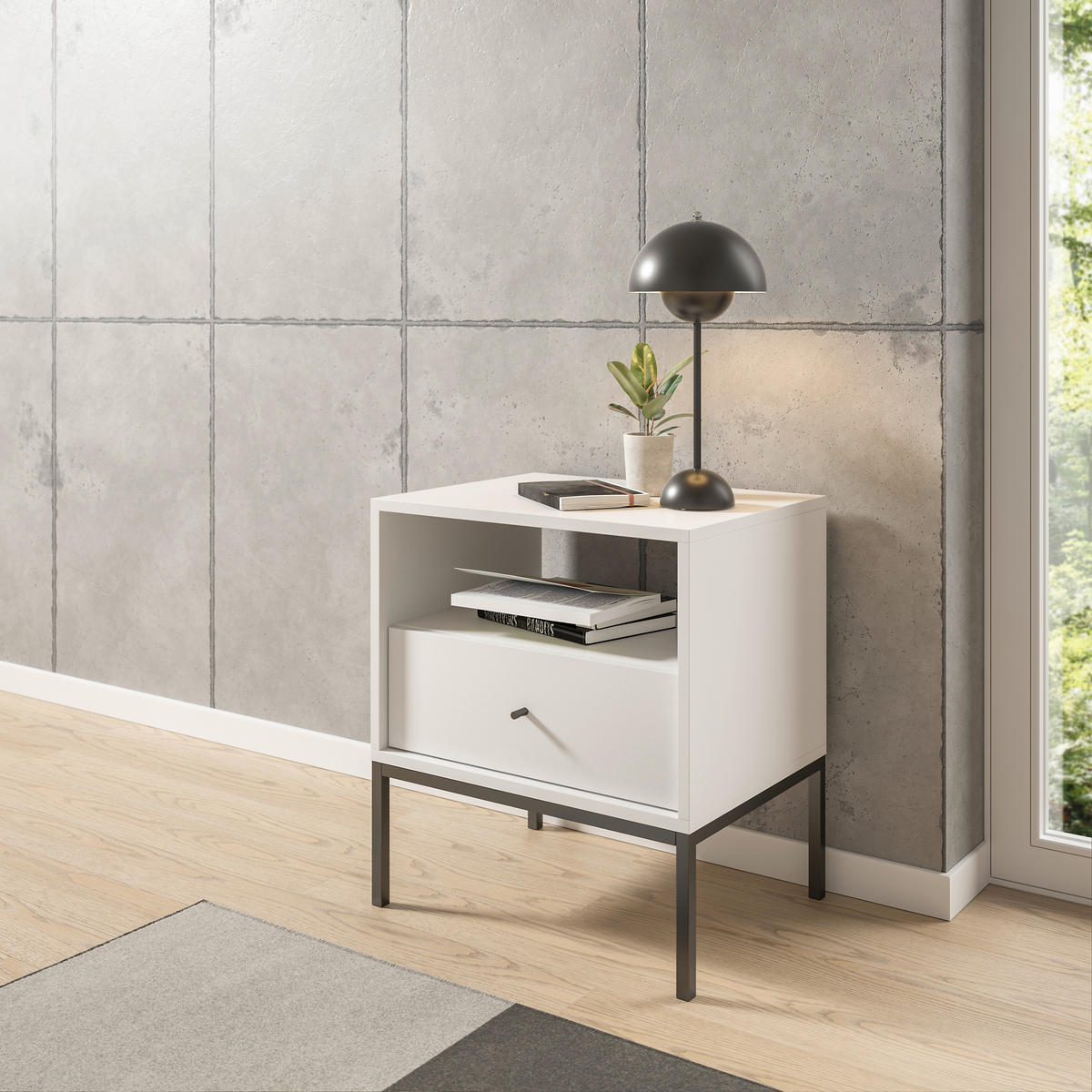 NACHTKÄSTCHEN 54/56/39 cm  in Weiß  - Schwarz/Weiß, MODERN, Holzwerkstoff/Metall (54/56/39cm) - MID.YOU
