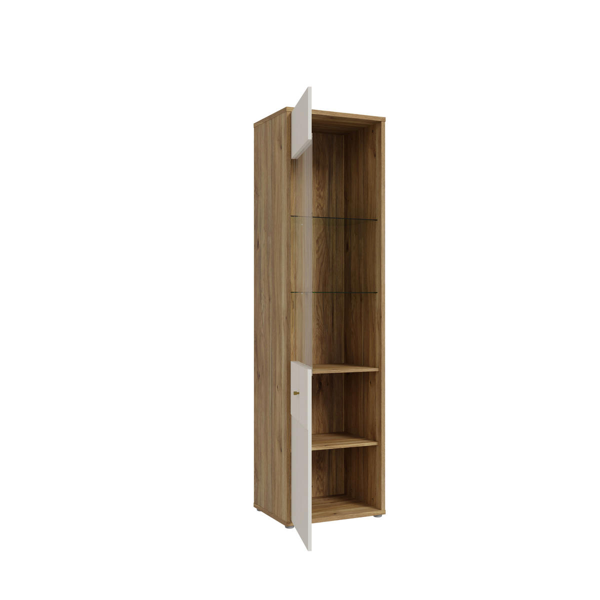 VITRINĂ  in culoare lemn stejar, nisipiu  - auriu/culoare lemn stejar, Design, sticlă/metal (54,8/201,5/42cm) - Xora