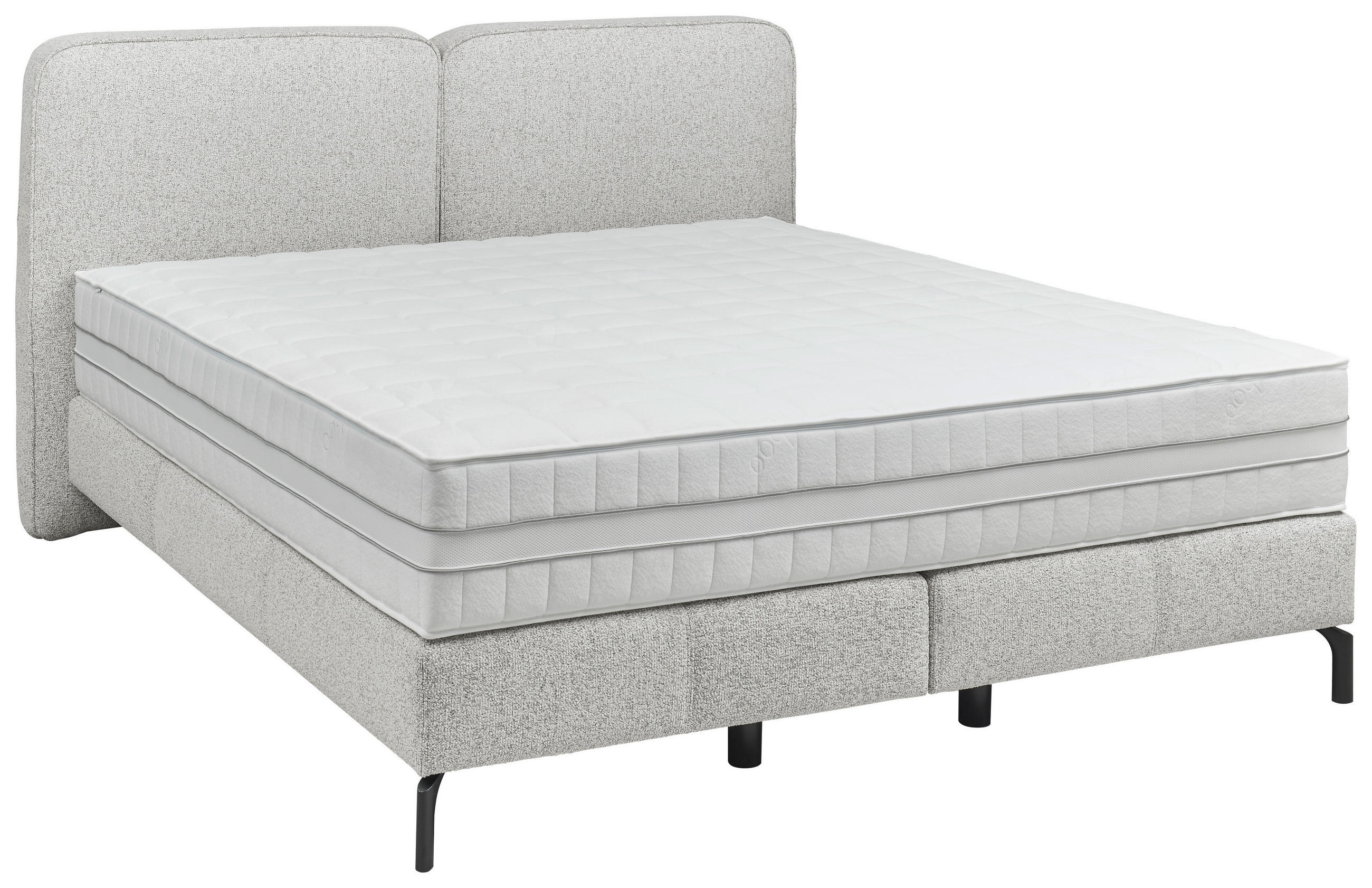 BOXSPRINGBETT 180/200 cm,  in Hellgrau, H2 + H3 = mittel + fest  - Hellgrau/Schwarz, KONVENTIONELL, Textil/Metall (180/200cm) - Voleo