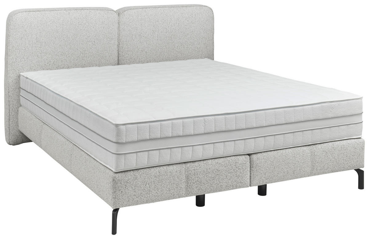 BOXSPRINGBETT 180/200 cm,  in Hellgrau, H2 + H3 = mittel + fest  - Hellgrau/Schwarz, KONVENTIONELL, Textil/Metall (180/200cm) - Voleo