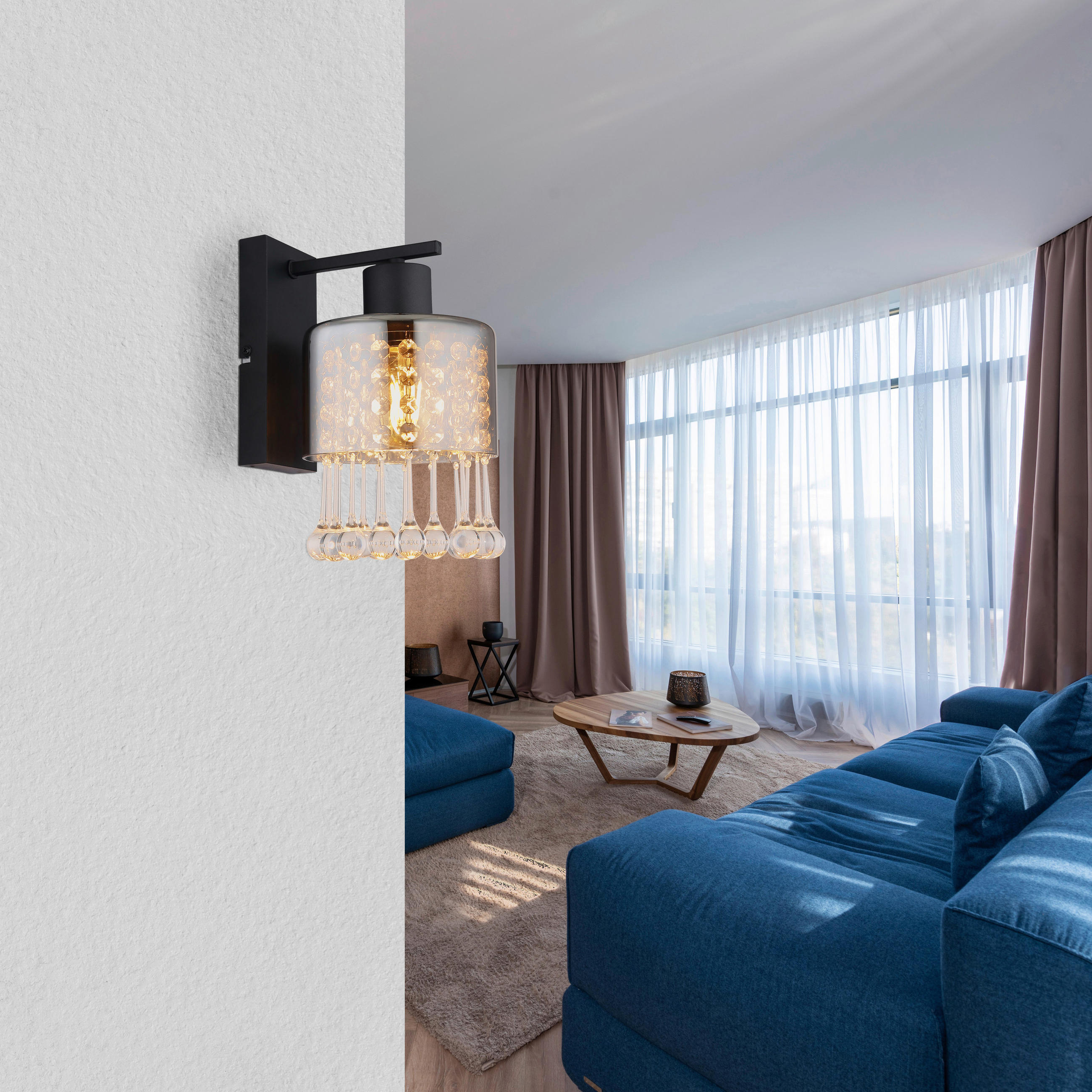 VÄGGLAMPA 15/19,3/25,5 cm   - klar/svart, Klassisk, metall/glas (15/19,3/25,5cm) - Globo