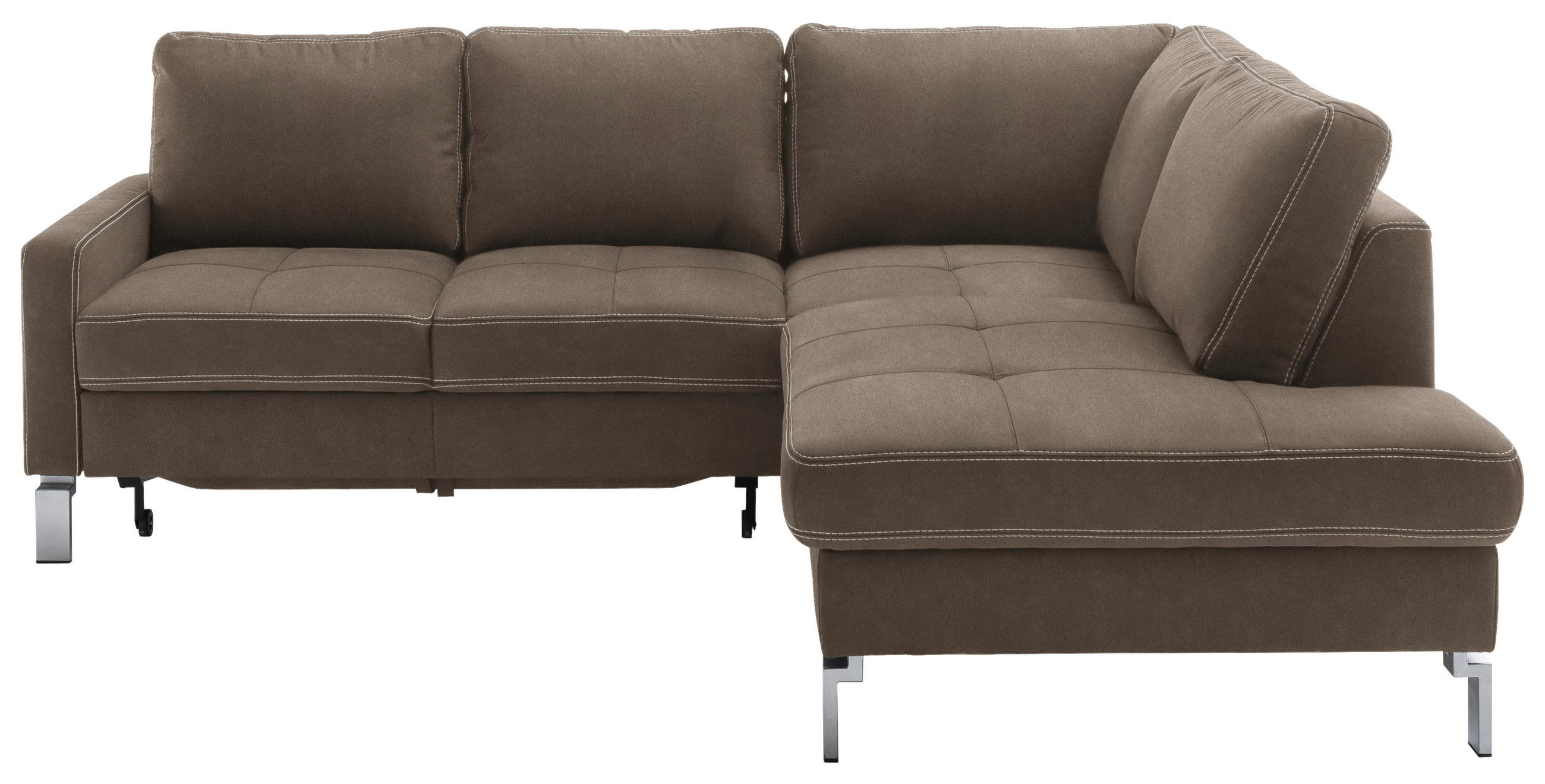 ECKSOFA in Mikrofaser Hellbraun  - Chromfarben/Hellbraun, Design, Textil/Metall (229/200cm) - Pure Home Lifestyle