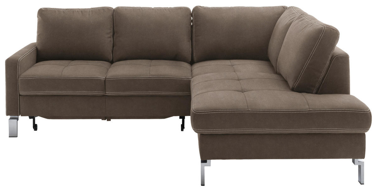 ECKSOFA in Mikrofaser Hellbraun  - Chromfarben/Hellbraun, Design, Textil/Metall (229/200cm) - Pure Home Lifestyle