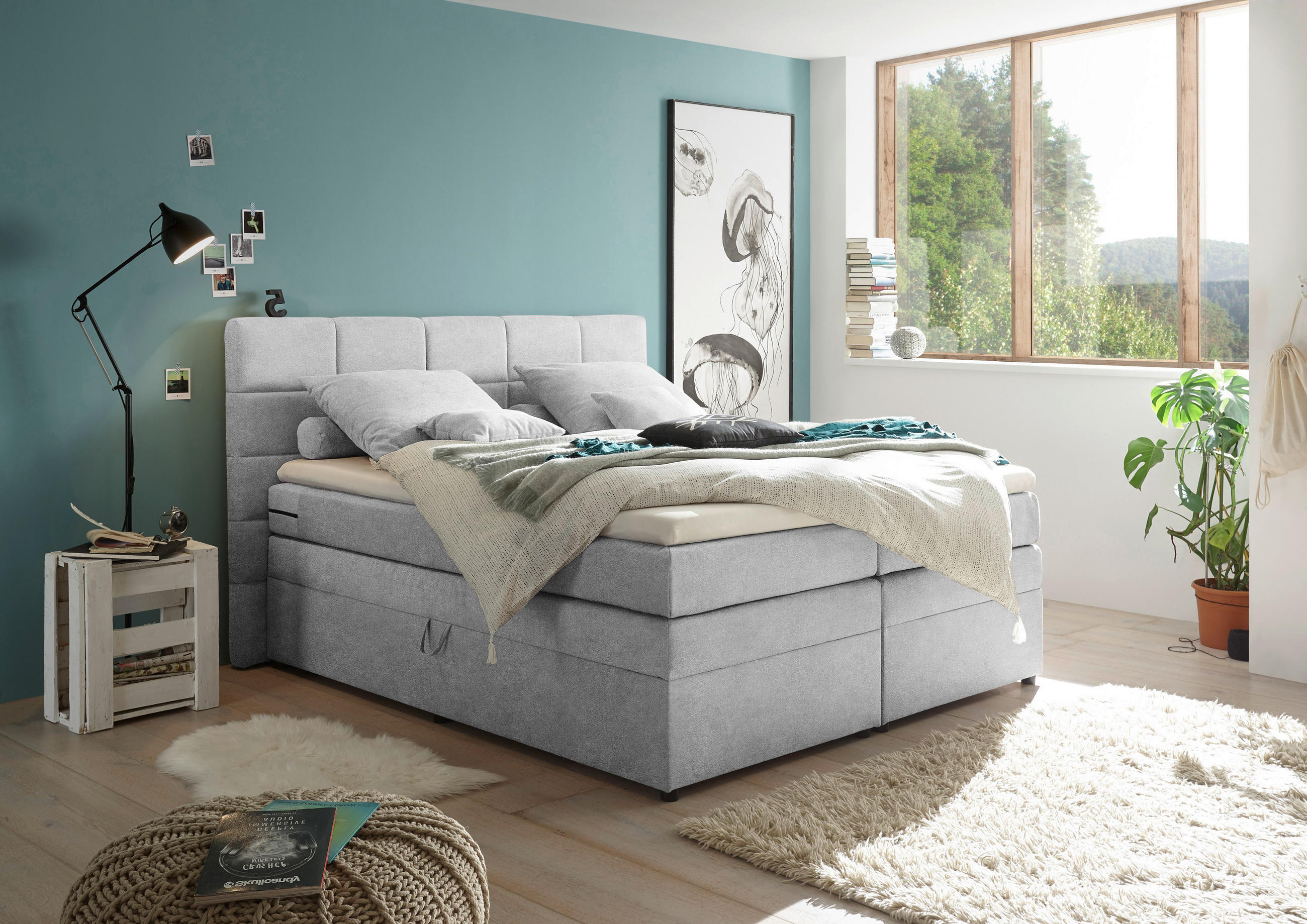 BOXSPRINGBETT 180/200 cm  in Silberfarben  - Silberfarben, KONVENTIONELL, Kunststoff/Textil (180/200cm) - MID.YOU