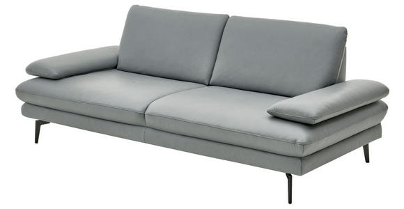 3-SITZER-SOFA Grau Echtleder  - Schwarz/Grau, Design, Leder/Metall (222/86/104cm) - Dieter Knoll