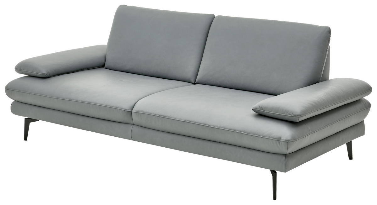 3-SITZER-SOFA in Echtleder Grau  - Schwarz/Grau, Design, Leder/Metall (222/86/104cm) - Dieter Knoll