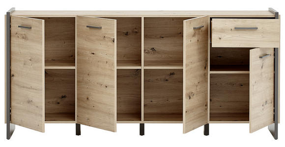 SIDEBOARD Grau, Eiche Artisan Einlegeböden  - Eichefarben/Eiche Artisan, Trend, Holzwerkstoff/Kunststoff (186,5/86,1/41,3cm) - Hom`in