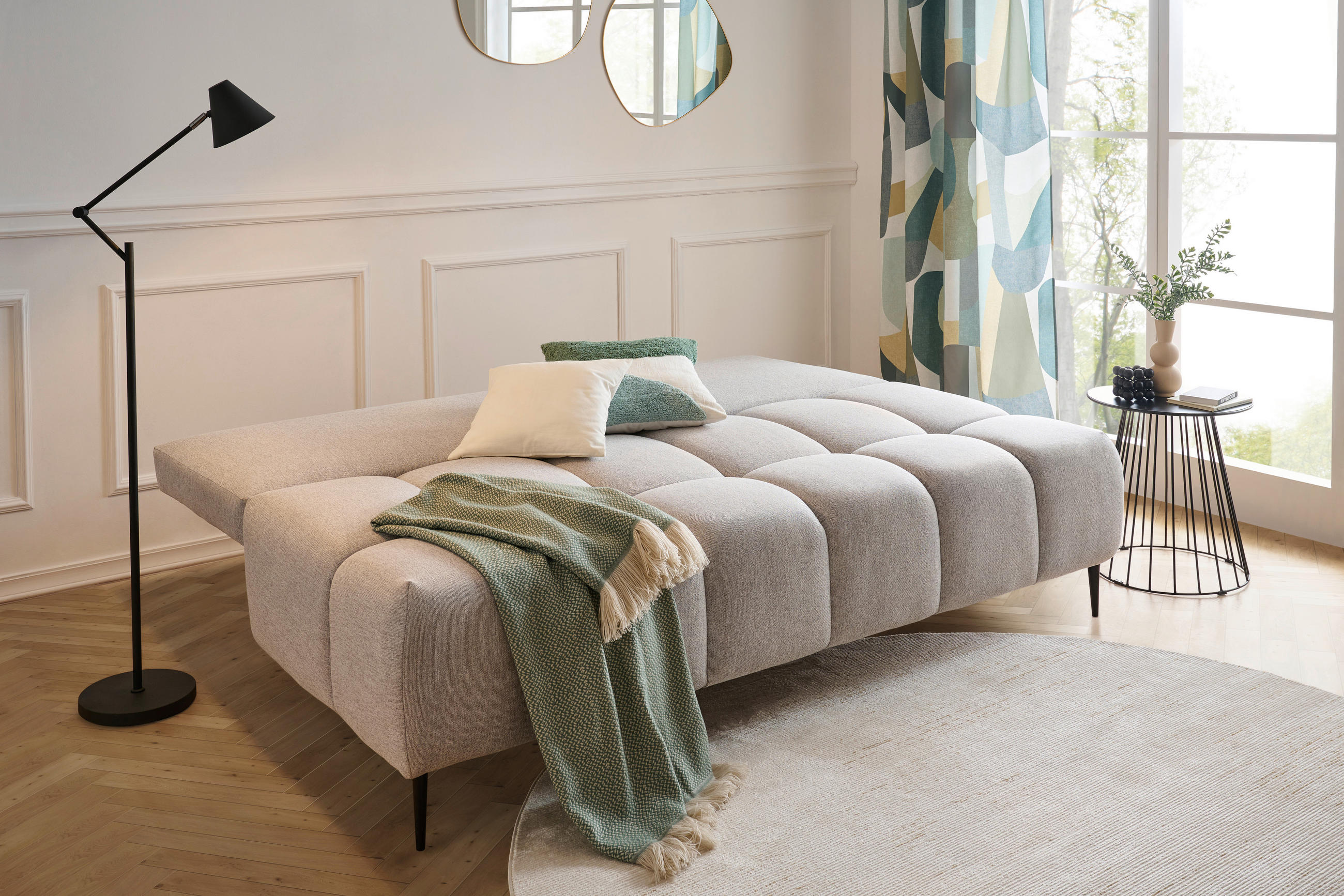 SCHLAFSOFA in Jacquard Grau  - Schwarz/Grau, MODERN, Textil/Metall (204/90/95cm) - MID.YOU
