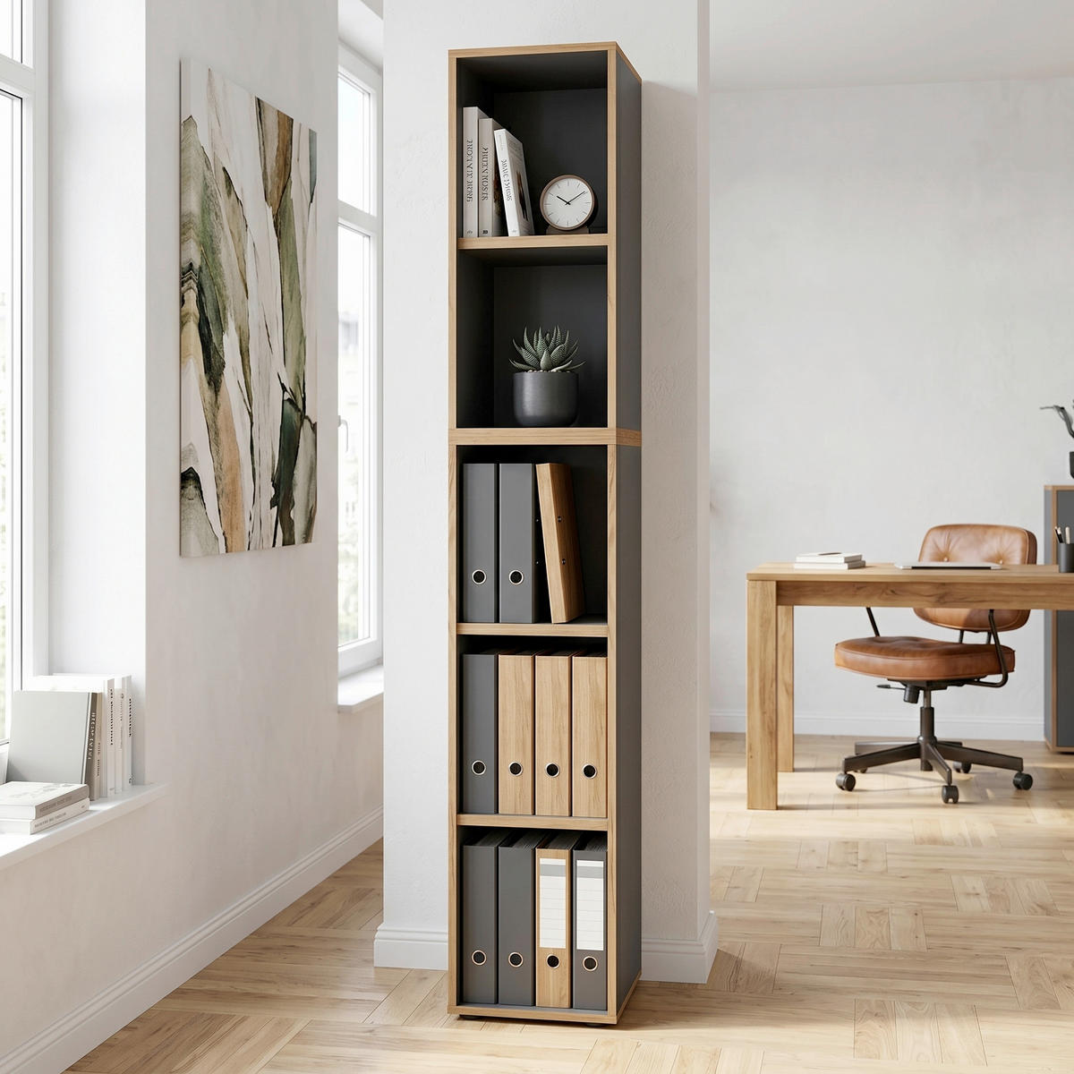 AKTENREGAL 30/183/33 cm  - Honigeiche/Anthrazit, Design, Holzwerkstoff/Kunststoff (30/183/33cm) - P & B
