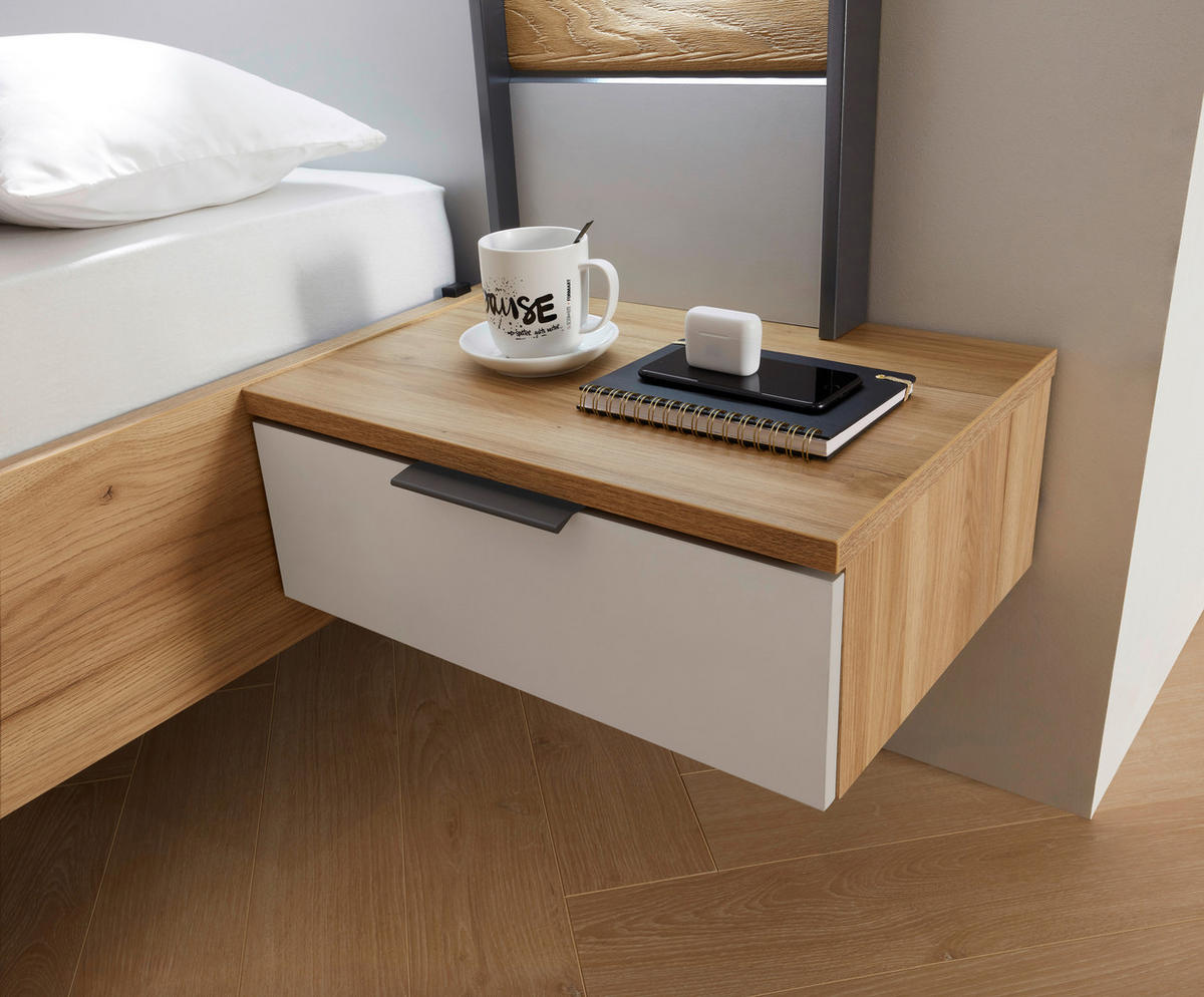 BETTANLAGE 180/200 cm  in Graphitfarben, Eichefarben, Hellgrau  - Eichefarben/Hellgrau, Design, Holz/Holzwerkstoff (180/200cm) - Xora