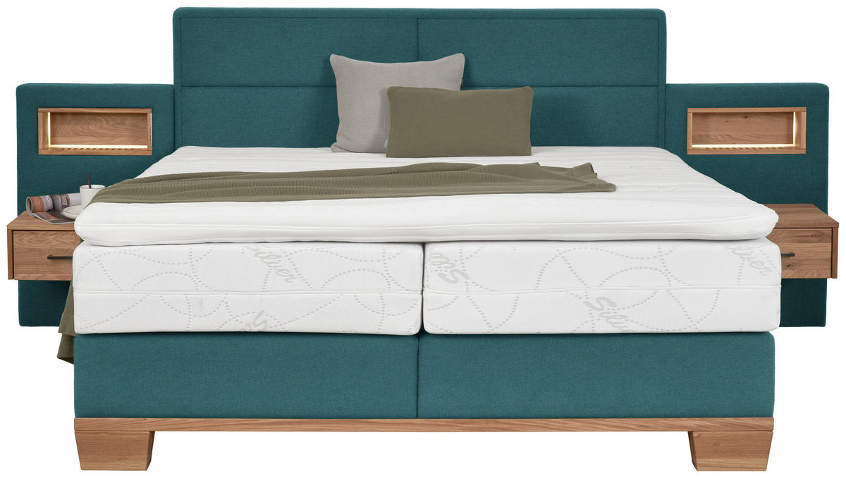 BOXSPRINGBETT 200/200 cm  in Eichefarben, Petrol  - Eichefarben/Petrol, Natur, Holz/Textil (200/200cm) - Valnatura