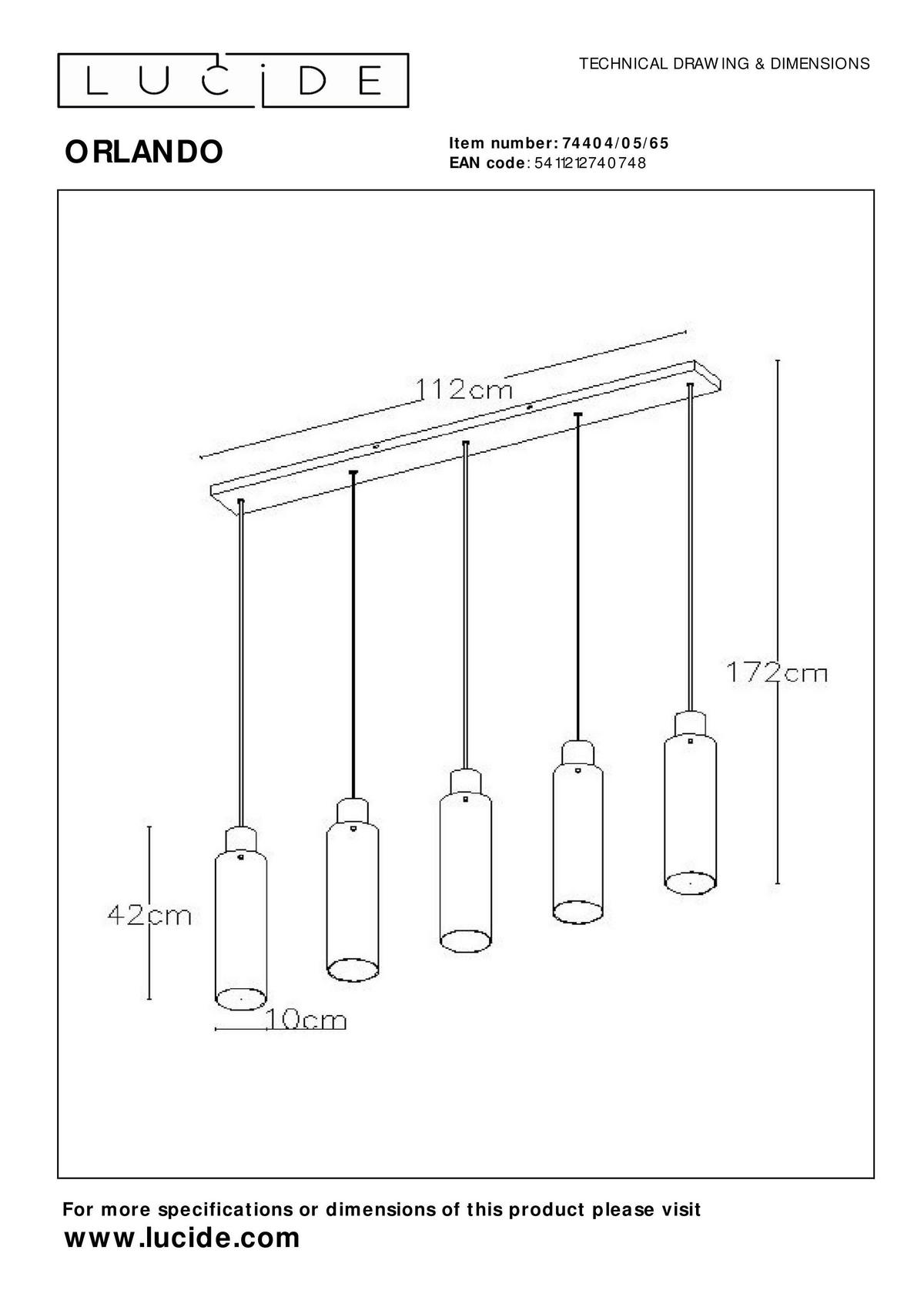 HÄNGELEUCHTE Orlando 112/10/172 cm   - Hellgrau, Design, Glas (112/10/172cm) - Lucide