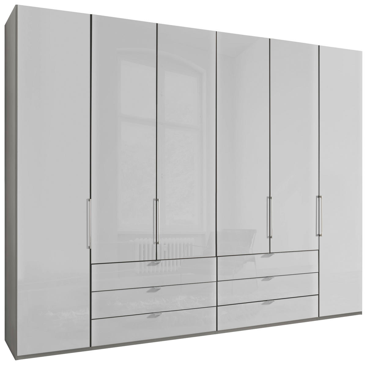 DREHTÜRENSCHRANK 300/216/58 cm 6-türig Grau, Weiß  - Chromfarben/Weiß, KONVENTIONELL, Glas/Holzwerkstoff (300/216/58cm) - Dieter Knoll