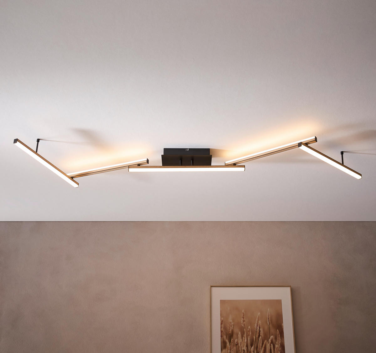 PLAFONIERĂ CU LED - culoare lemn fag/negru, Natur, lemn/metal (220/11/5cm)