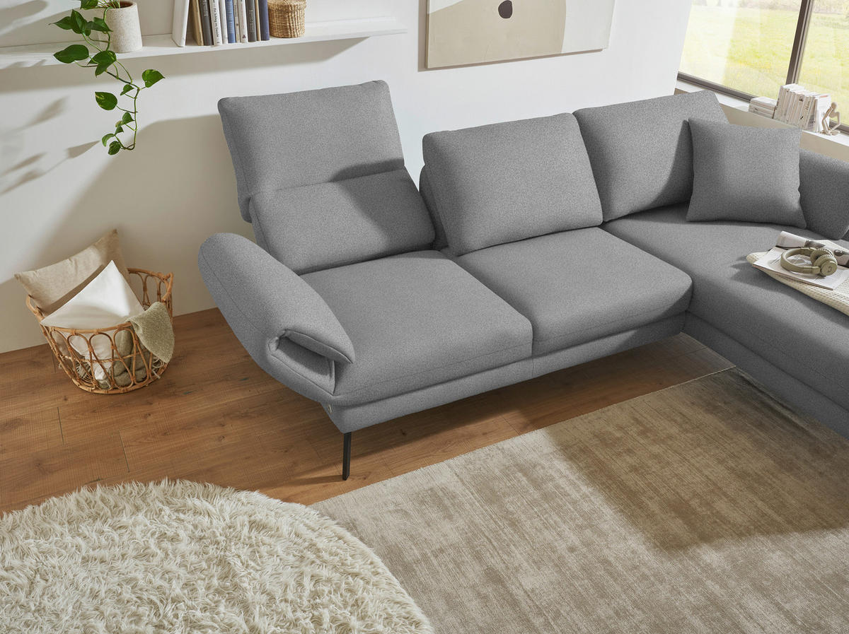 ECKSOFA  in Flachgewebe Hellgrau  255-365/175-224 cm  - Hellgrau/Schwarz, Design, Textil/Metall (255-365/175-224cm) - Dieter Knoll