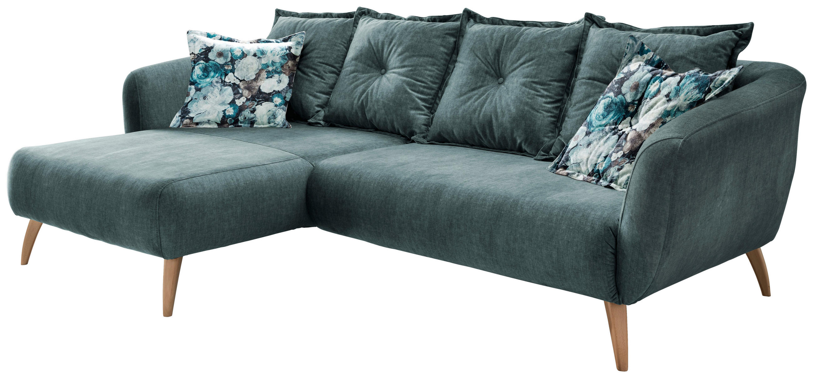 ECKSOFA Blau, Multicolor Velours  - Blau/Buchefarben, MODERN, Holz/Textil (162/277cm) - Livetastic