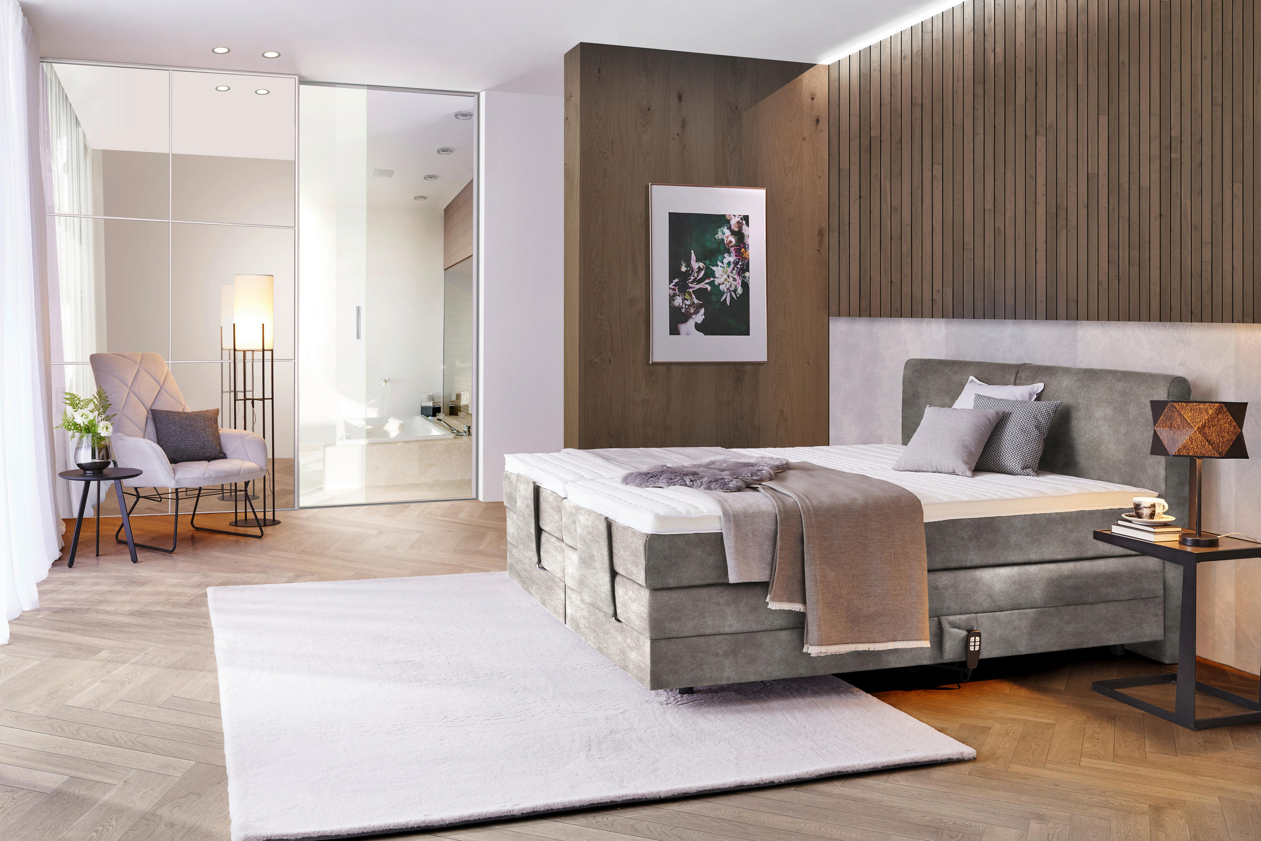 BOXSPRINGBETT 160/200 cm  in Hellgrau  - Hellgrau/Schwarz, Design, Kunststoff/Textil (160/200cm) - Hom`in