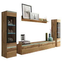 WOHNWAND Vera 4-teilig  in Eiche Wotan  240/130/33 cm  - Eiche Wotan/Grau, LIFESTYLE, Glas/Holzwerkstoff (240/130/33cm) - P & B