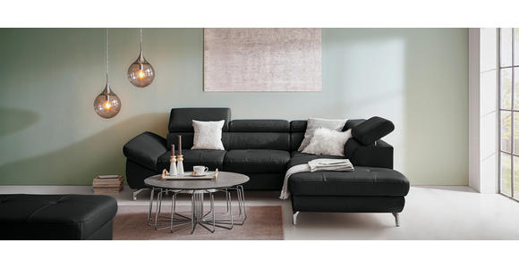 ECKSOFA Schwarz Echtleder - Silberfarben/Schwarz, Design, Leder/Metall (270/220cm) - Novel
