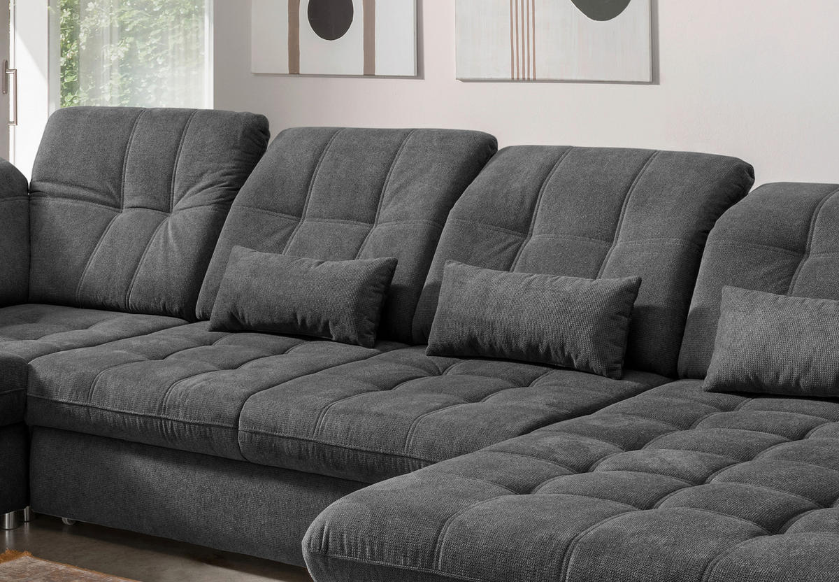 WOHNLANDSCHAFT Anthrazit Chenille  - Anthrazit/Schwarz, MODERN, Textil/Metall (252/387/184cm) - Livetastic