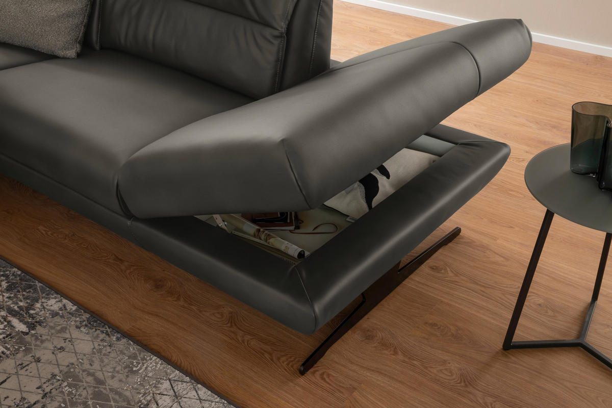 ECKSOFA Dunkelgrau Echtleder  - Dunkelgrau/Schwarz, Design, Leder/Metall (286/258cm) - Schöner Wohnen
