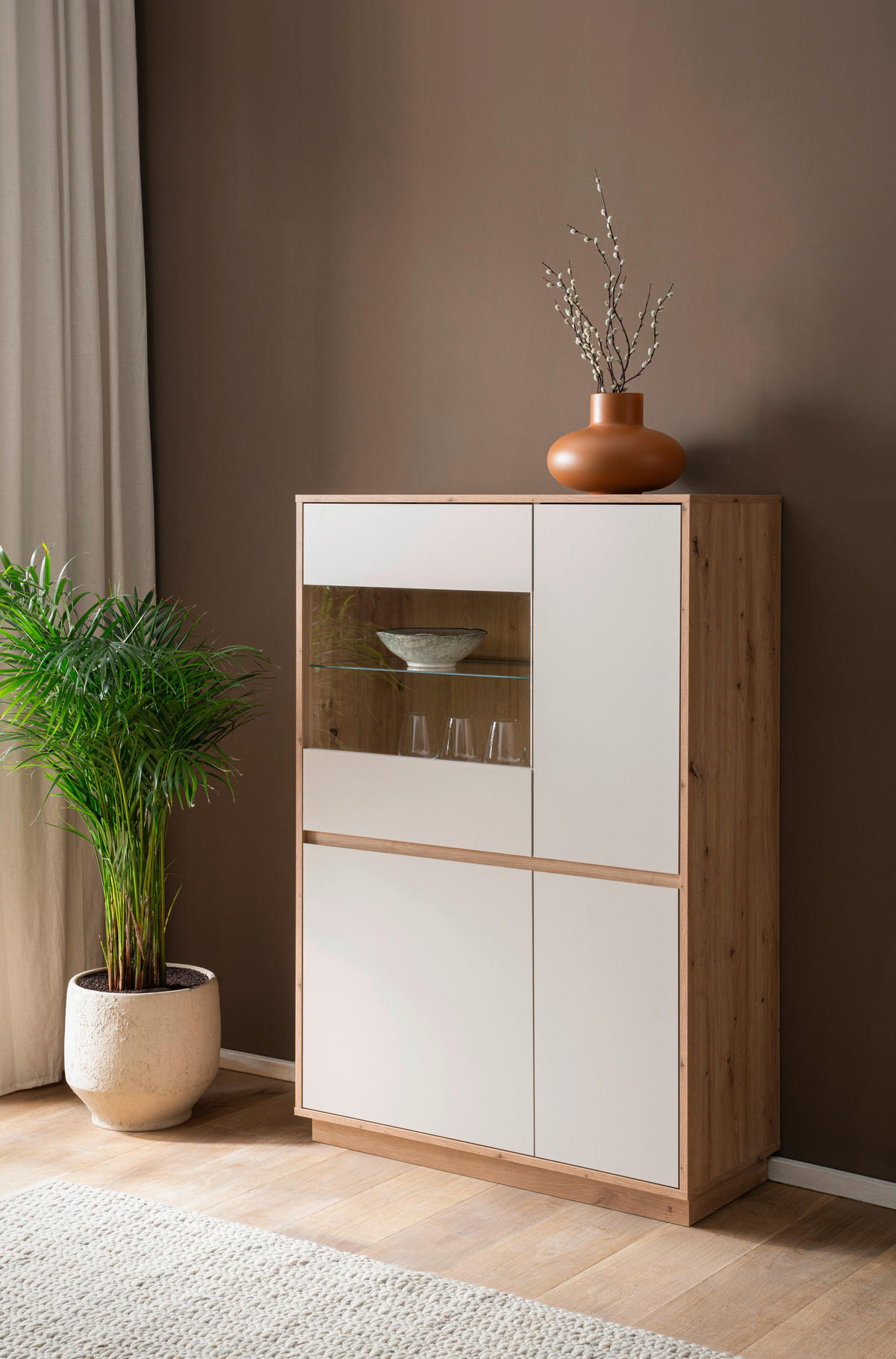 VITRINE  in Kaschmir, Eiche Artisan - Kaschmir/Eiche Artisan, Design, Glas/Holzwerkstoff (75/144/40cm) - MID.YOU