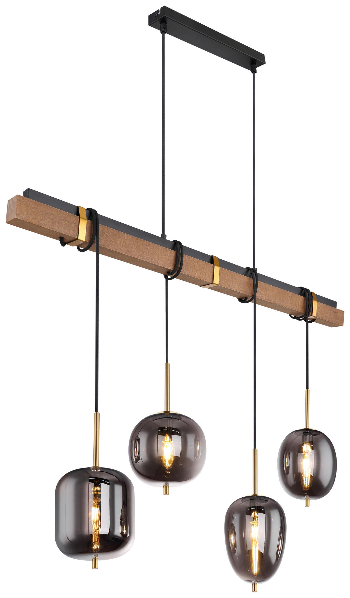 HÄNGELEUCHTE 100/18,5/140 cm    - Messingfarben/Schwarz, Design, Holz/Metall (100/18,5/140cm) - Globo